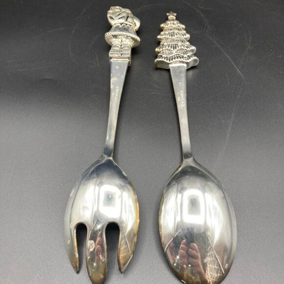 Vintage Christmas Wallace Silversmiths 2pc Salad Set and Set of 4 Spreaders - Picture 5 of 6